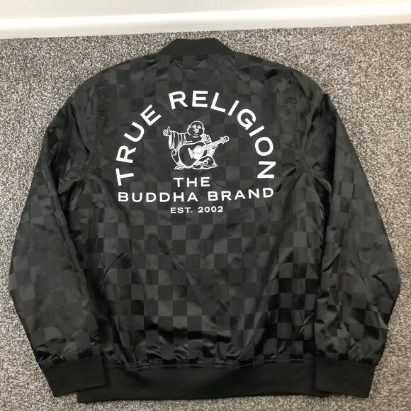 True Religion Jacket Buddha Satin Bomber Nylon Full Zip Black Mens Medium
